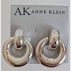 AK Anne Klein Silver Tone Nickle Free Metal Clip On Earrings Classic High Polish